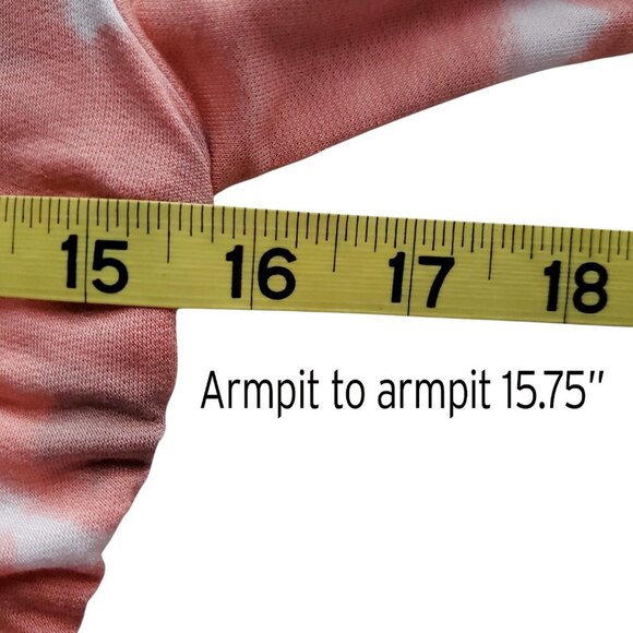 Soft Stretchy T-shirt Dress Ruched Side Midi BodyCon Peach Tie Dye Long Sleeve S - Picture 11 of 16